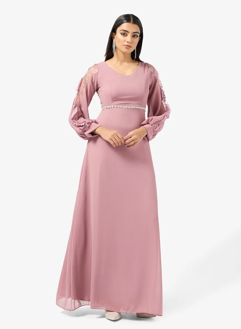 Khizana  Puff Sleeves Dress With Waist Embellishment for Women | Best Price UAE